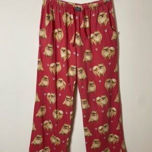 Cozy Women’s Pajamas with Pomeranian Dog Print - Red Medium